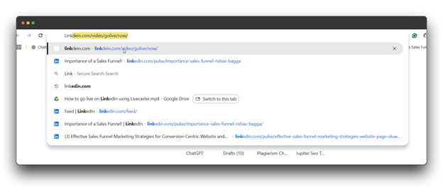 Google Chrome browser search results page for "how to go live on LinkedIn."
LinkedIn Live: Broadcast your expertise to a global audience.
Live on LinkedIn: Engage with your network in real-time.
How to go Live on LinkedIn: Learn how to share your knowledge and insights through live video.