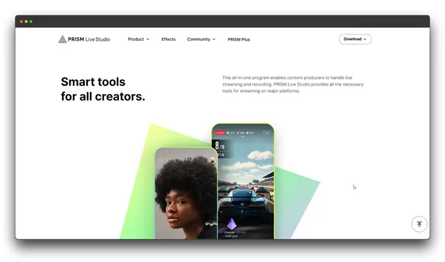 Screenshot of the PRISM Live Studio interface for mobile and PC, highlighting game casting and VTubing features. The app simplifies the process of managing a recorded live stream with professional filters and effects. It is widely recognized as a top-tier live stream for beginners tool, especially for those launching a pre-recorded live stream from a smartphone.