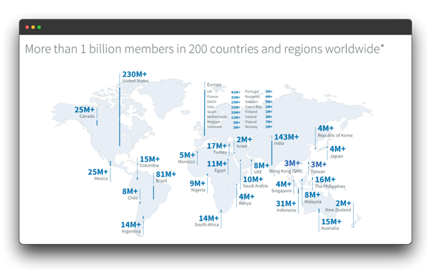 A world map highlighting countries with active LinkedIn communities. More than 1 billion members in 200 countries and regions worldwide.
LinkedIn Live: Broadcast your expertise to a global audience.
Live on LinkedIn: Engage with your network in real-time.
How to go Live on LinkedIn: Learn how to share your knowledge and insights through live video.