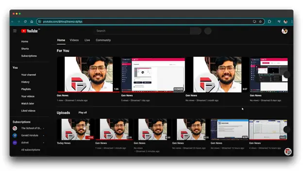 A screenshot of a YouTube live stream. The video shows a person's computer screen with multiple windows open, including a web browser, a code editor, and a chat window. The live stream is titled "Today News" and is being hosted by Ang Sharma.