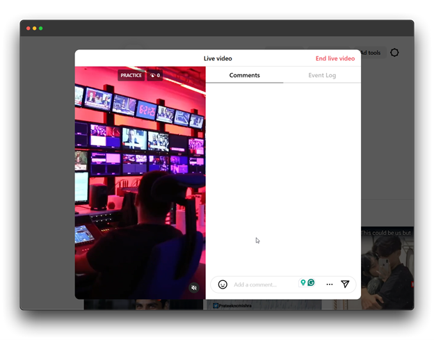 A screenshot of the Instagram app showing the "Live Video" screen. The user is prompted to go live with streaming software by copying and pasting a stream URL and stream key into their chosen software. Instructions are provided on how to connect the streaming software and go live, as well as information on what happens after the live video ends. The image also shows a preview of a live stream setup in a professional studio environment.