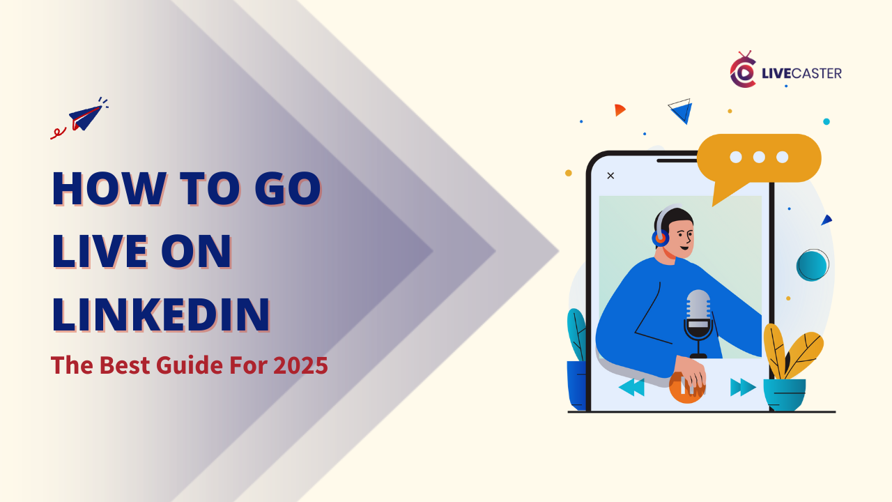 How to Go Live on LinkedIn: The Best Guide for 2025. A man with headphones and a microphone is live streaming on his phone. LinkedIn Live: Broadcast your expertise to a global audience. Live on LinkedIn: Engage with your network in real-time. How to go Live on LinkedIn: Learn how to share your knowledge and insights through live video.
