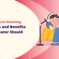 A promotional header image for "Automated Live Streaming: Top Tools and Benefits Every Creator Should Know." The design features a colorful illustration of a creator with a microphone and laptop, highlighting the ease of live streaming professional pre-recorded videos using tools like LiveCaster.